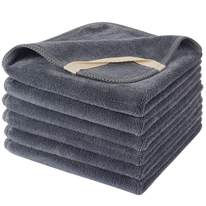 SINLAND Microfiber Facial Cloths Fast Drying Washcloth 12inch x 12inch Grey 6 pack â€¦ - Image 1
